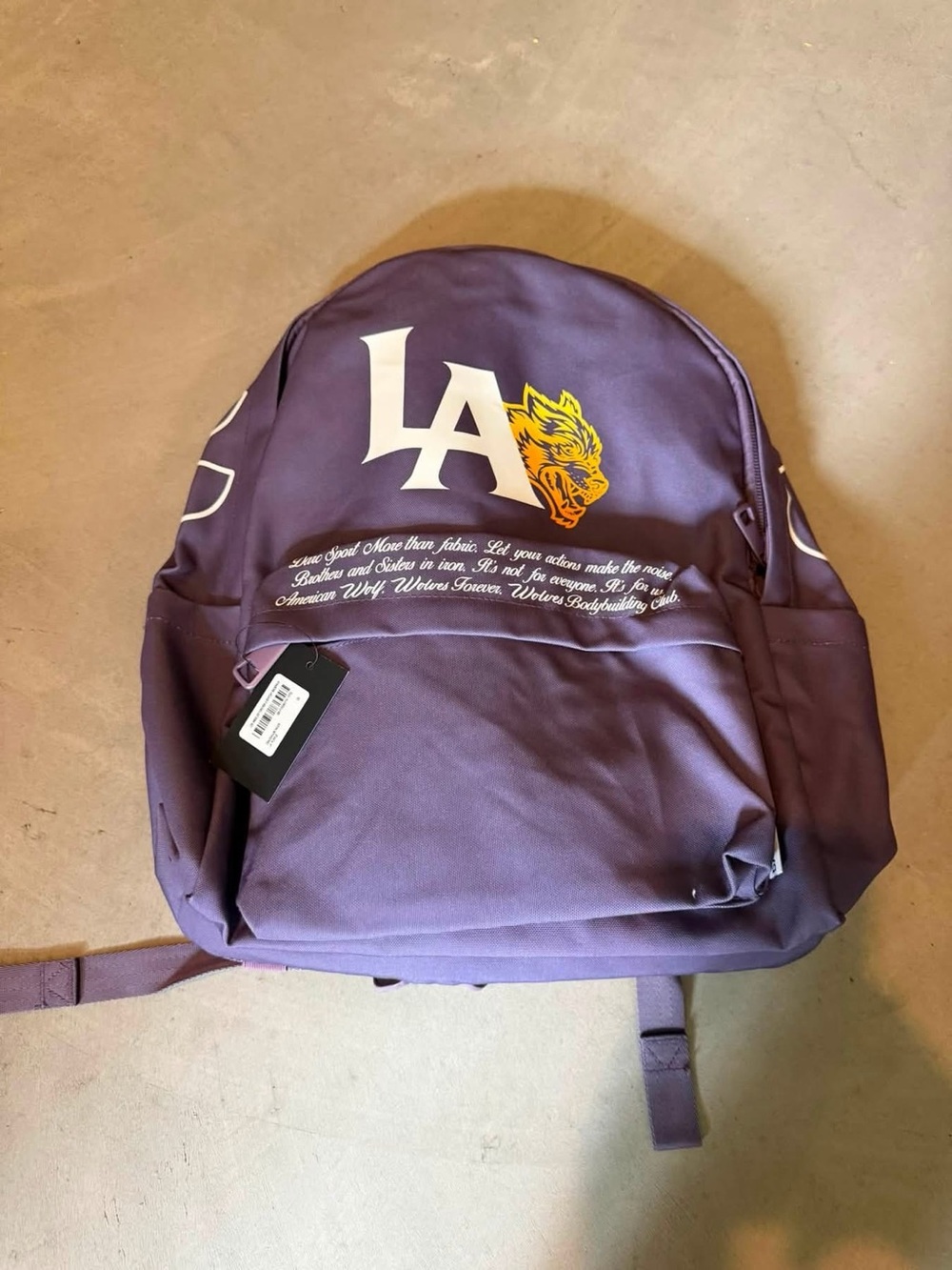 Darc Sport Purple LA Graphic Backpack with Yellow Tiger Accent